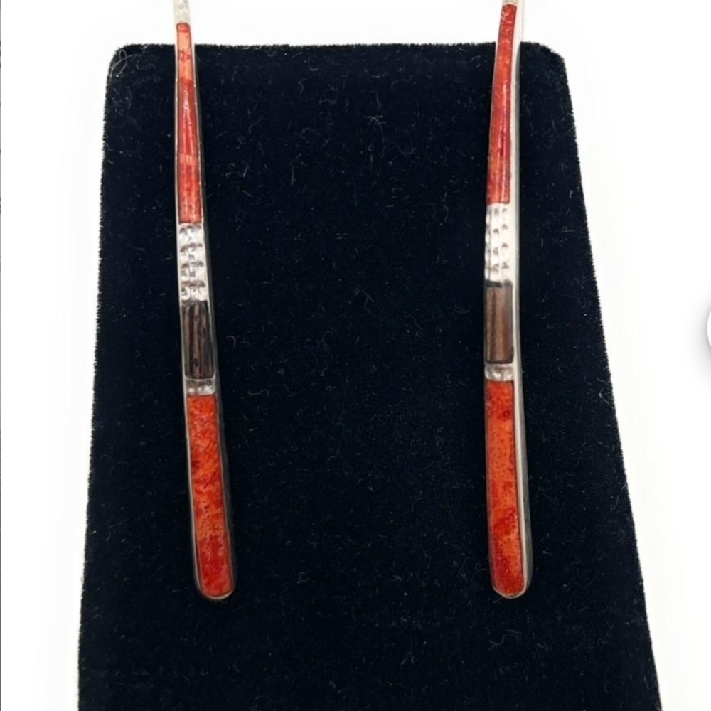 Red and Silver Long Earrings
